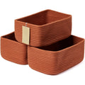 AllWays Plaza Small Storage Baskets for Organizing | Closet Organizer Bins | Shelf Toy Basket | Woven Rope Baskets | Cube Decorative Box | Shallow Basket | 11.5x7.5x4.7” | 3 Packs Oxide Red