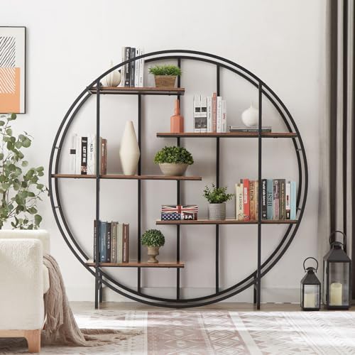 Plant Stand 5 Tier Tall Metal Shelf Indoor Round Ladder Rack Black Brown k7