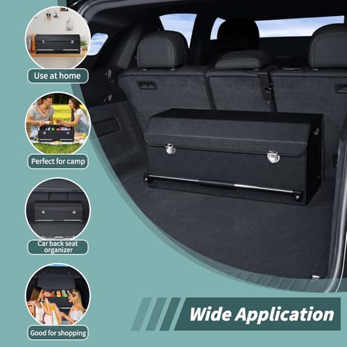 Car Organizer Trunk, Collapsible Leather with Lid, Auto Cargo Storage a7