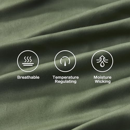 Queen Sheets Set, Cooling Bamboo Bedding, Deep Pocket, Dark Green K7