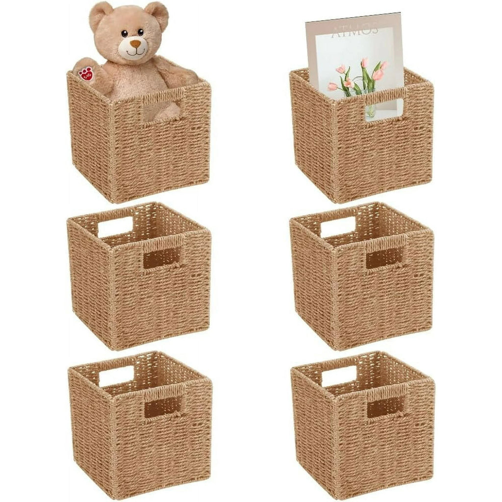 Wicker Storage Baskets 8.7 Inch Foldable Cube Organizer a7