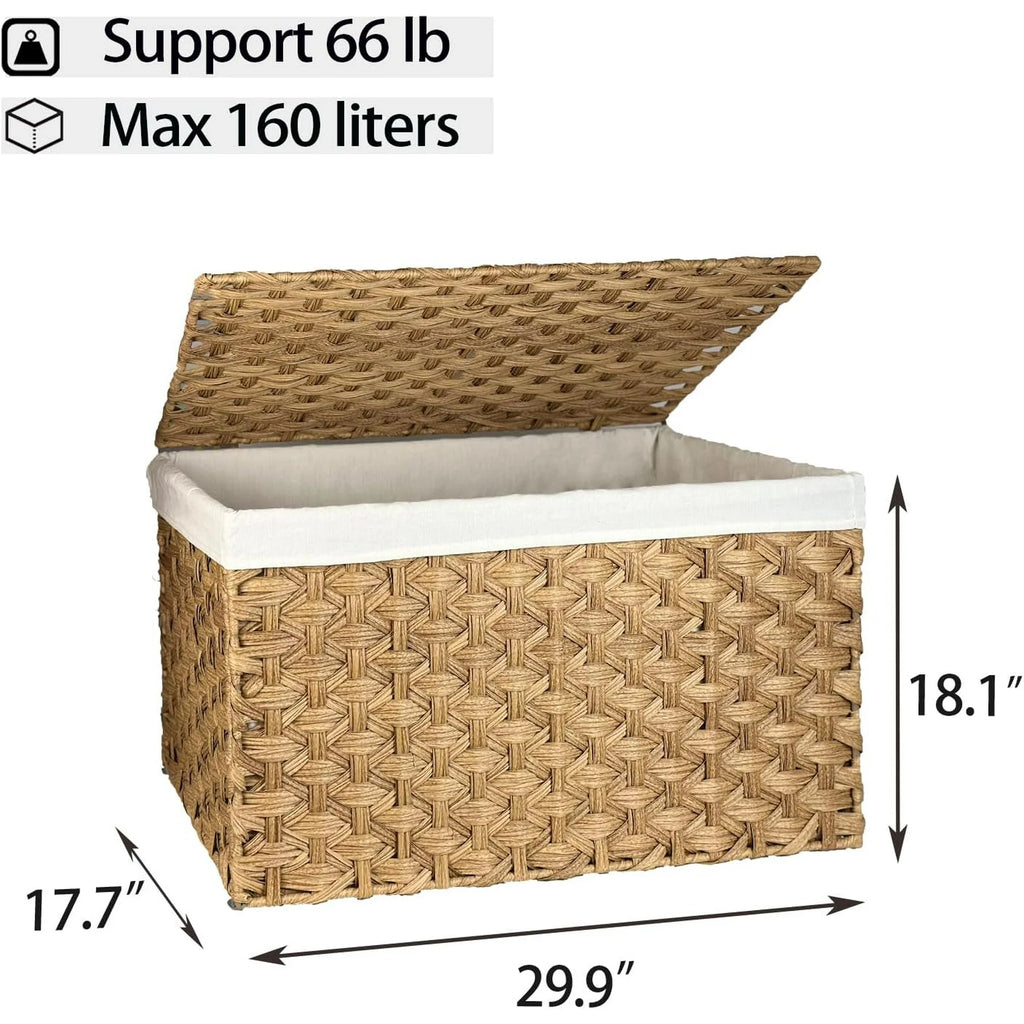 Wicker Storage Basket with Lid, 105L, Foldable, Brown K7m