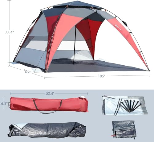 Beach Tent Sun Shelter, 2-4 Person, UPF50+, Instant Setup k7