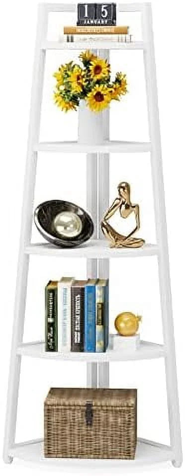 70 inch Tall Corner 5 Tier Bookshelf Bookcase Gold a7