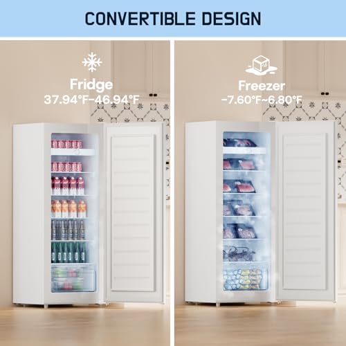 Upright Freezer Convertible Refrigerator, 5 Adjustable Shelves, Garage Ready A7