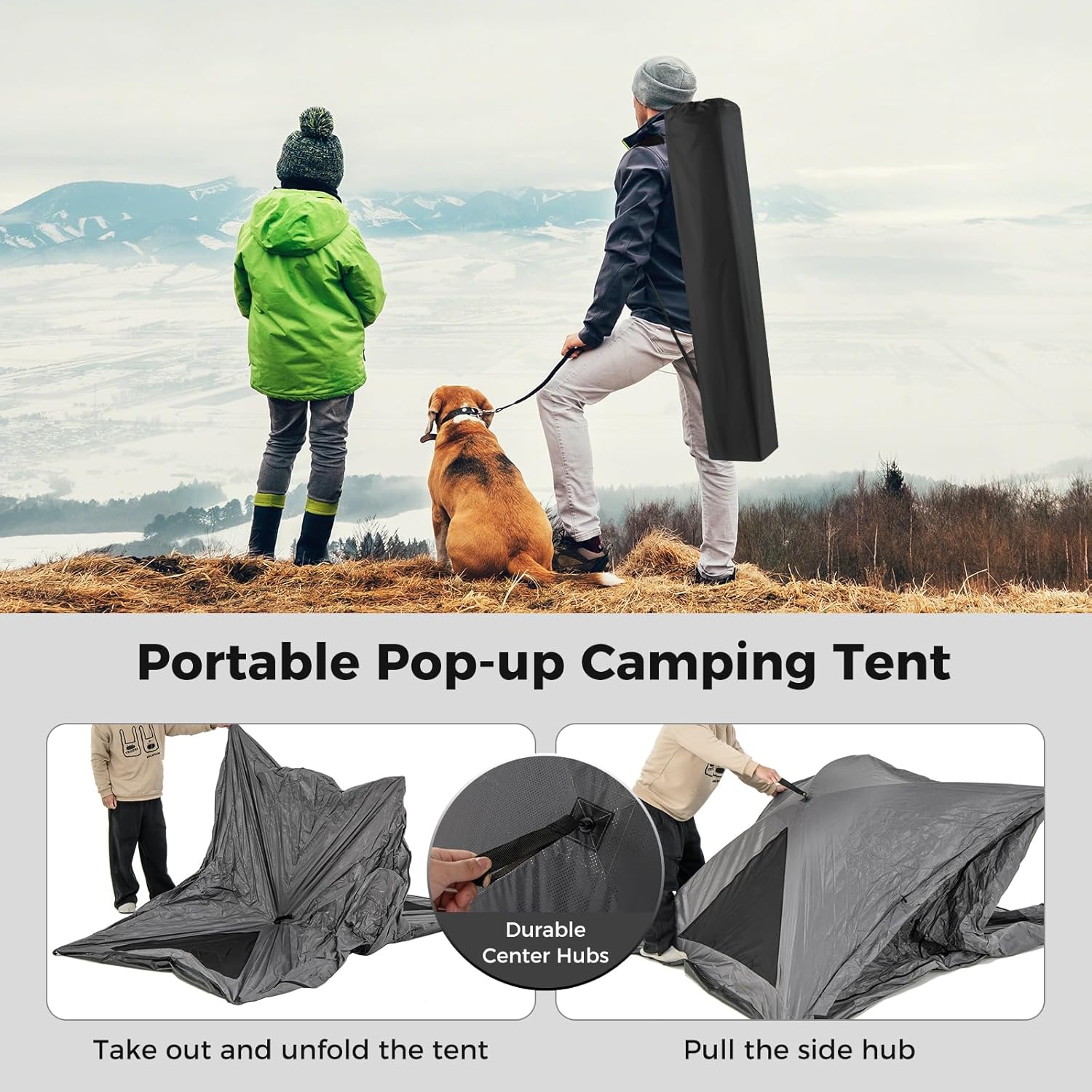 Pop Up Camping Tent for 2-3 Person, See-Through with Rainfly A7