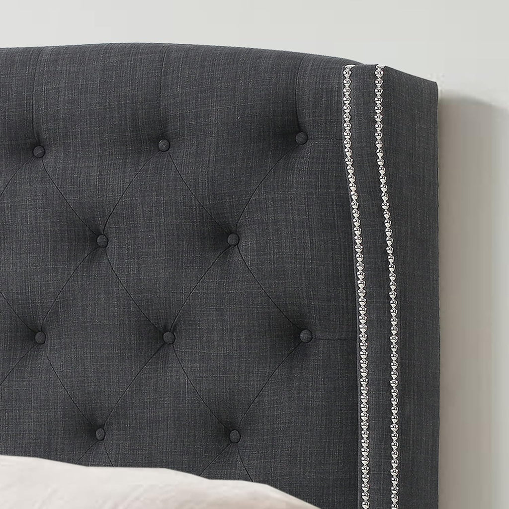 Linen Upholstered Wingback Headboard Full Charcoal K7m