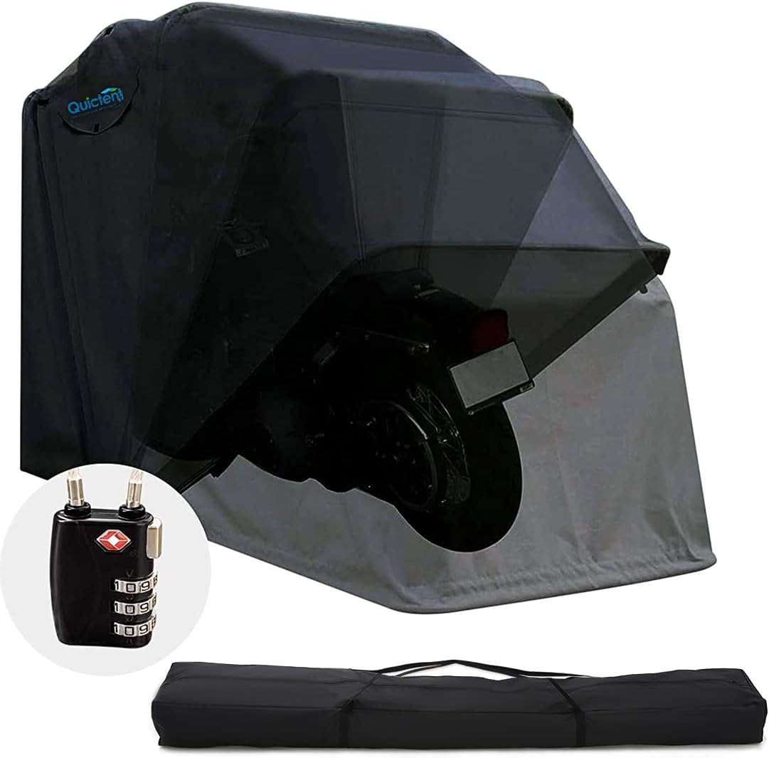 Quictent Heavy Duty Motorcycle Shelter Shed Cover Storage Garage Tent with TSA Code Lock & Carry Bag, Large Size