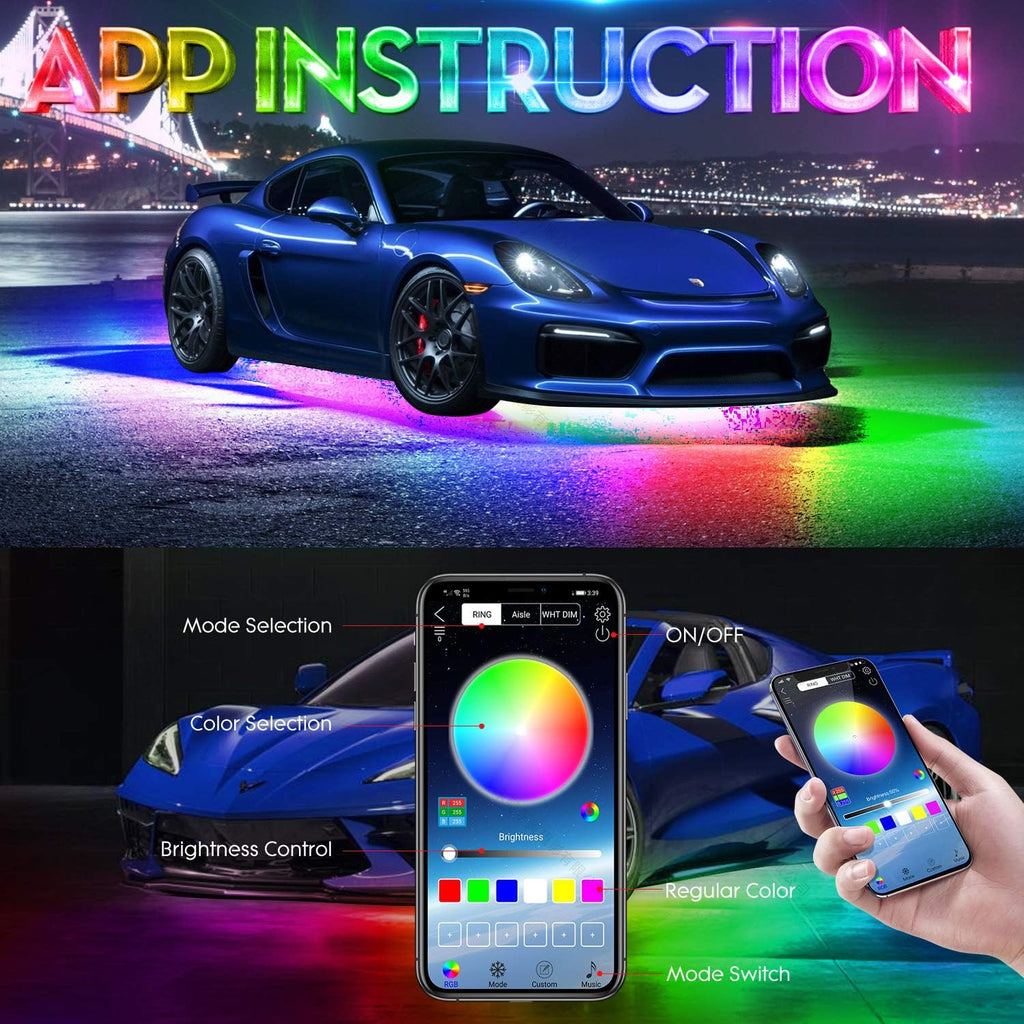 Car Underglow Lights 216-LEDs APP Control IP68 12V a7