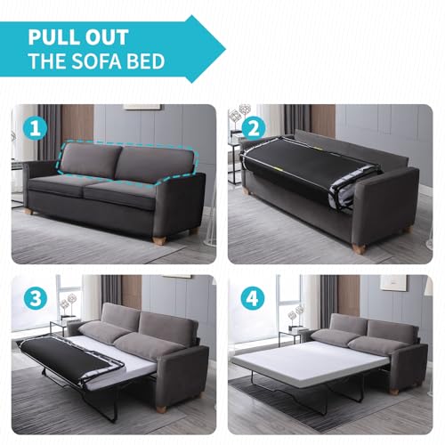 Queen Pull Out Sofa Bed 2-in-1 Convertible Sleeper Couch Beige a7