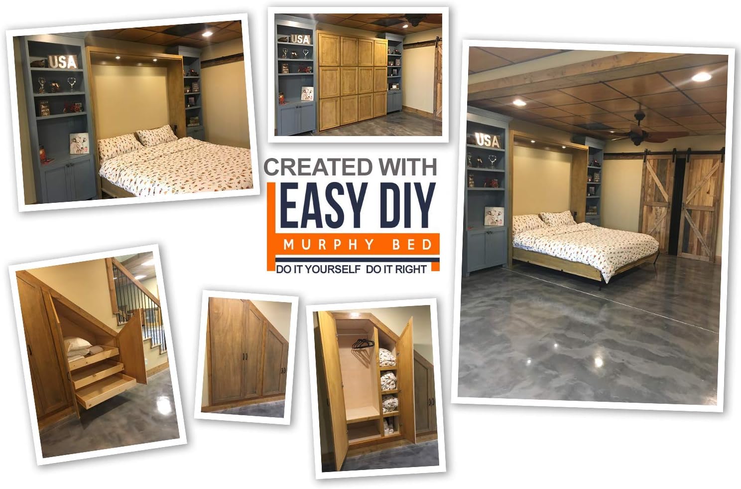 Queen Size Murphy Bed Hardware Kit DIY Wood Frame Folding Wall Bed 7k