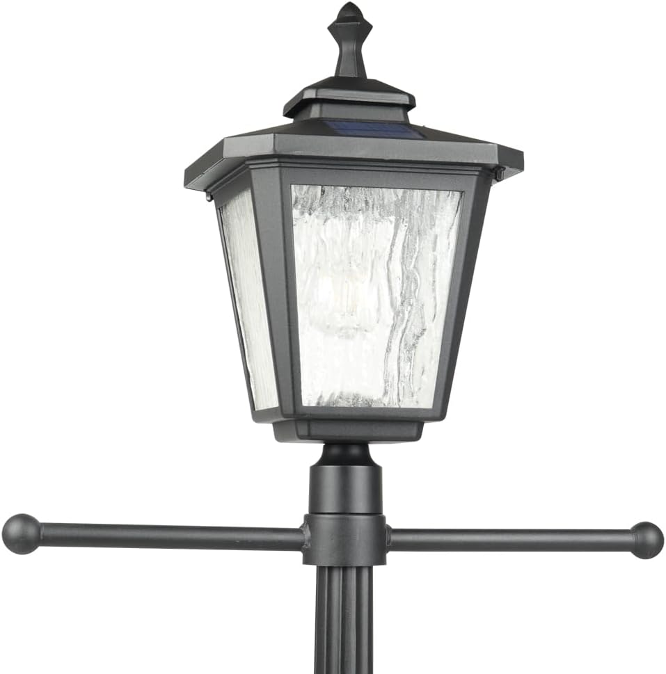 Solar Lamp Post Light with Planter, Aluminum, Warm White LED, Matte Black k7
