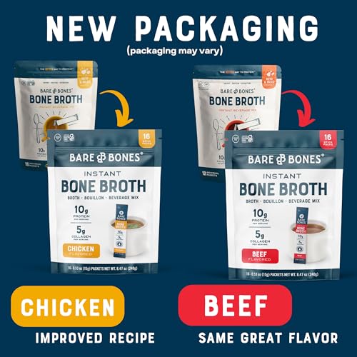 Bone Broth Instant Powdered Beverage Mix, Chicken & Beef Variety Pack 32 Sticks a7
