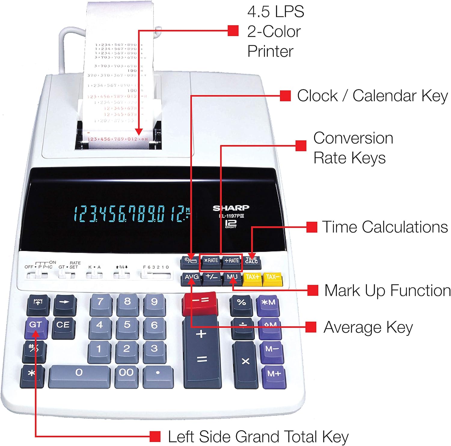 Heavy Duty Color Printing Calculator with Clock Calendar 7k