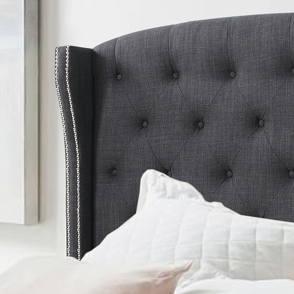 Linen Upholstered Wingback Headboard Full Charcoal K7m