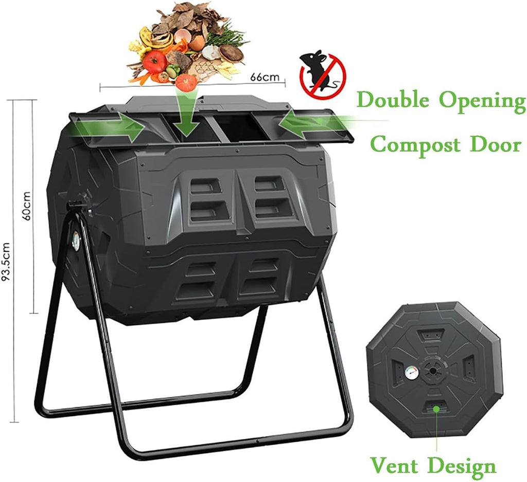 Outdoor Compost Bin 160L Dual Chamber Rotating Composter A7k