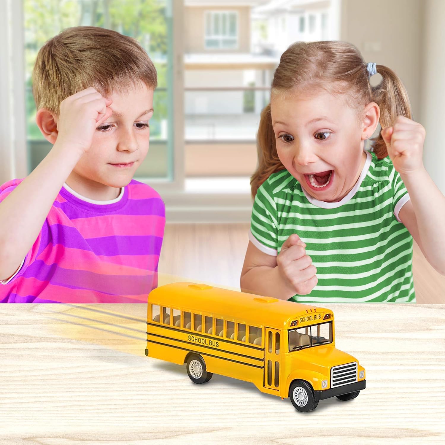 Pull Back School Bus Toy Set of 2 Diecast Playset k7