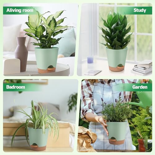 Self-Watering Plant Pots with Drainage Hole and Saucer 8-5 Inch K7