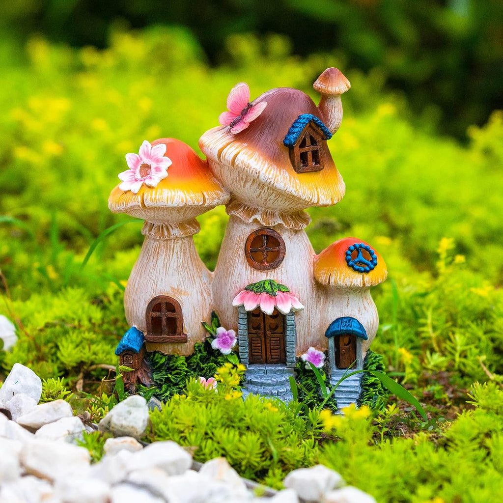 Mushroom Fairy House Solar Garden Statue Light A7