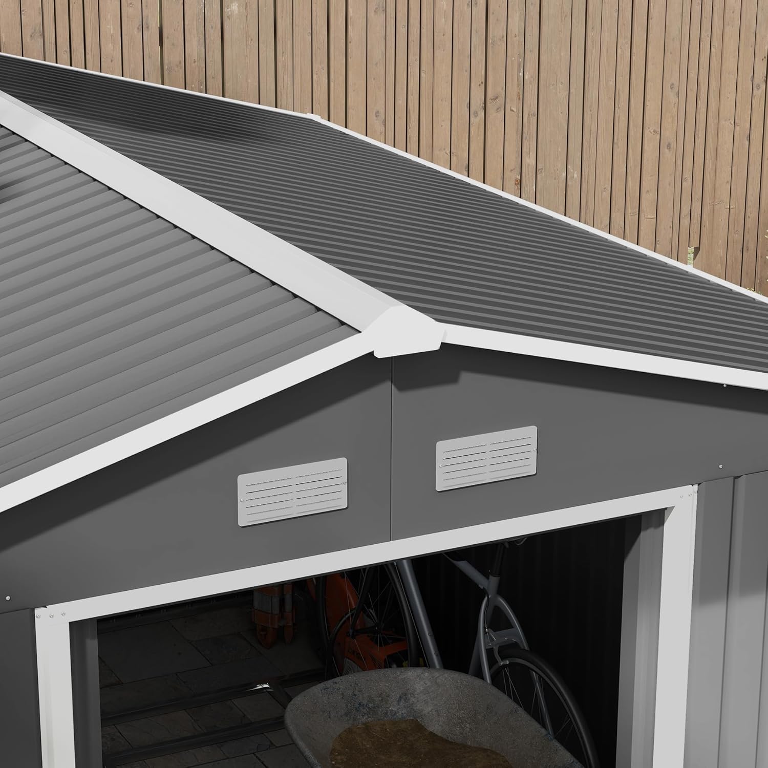 Outdoor Storage Shed 11x9 ft with Foundation Kit and Sliding Doors G7
