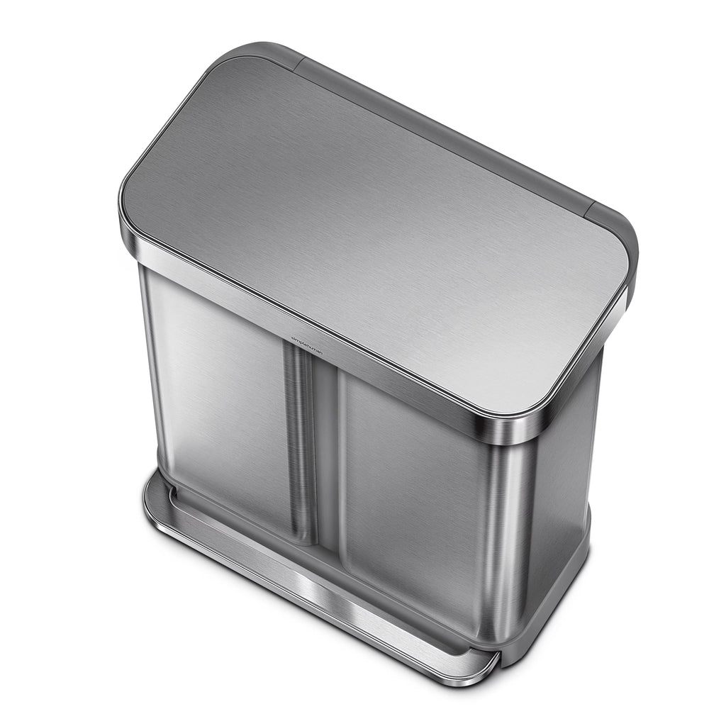 Stainless Steel Dual Compartment Kitchen Step Trash Can 58L a7