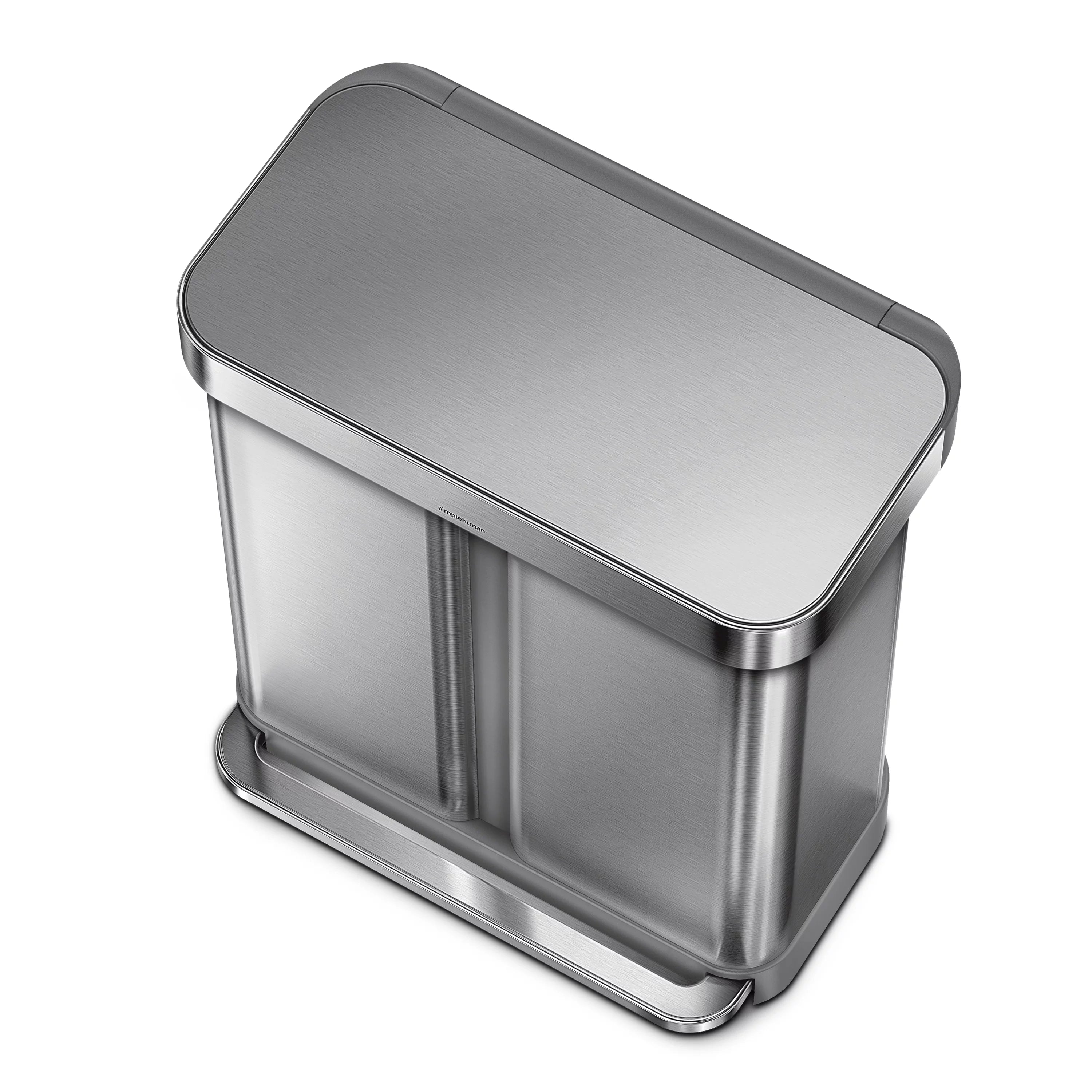 Stainless Steel Dual Compartment Kitchen Step Trash Can 58L a7