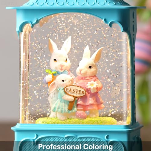 Easter Snow Globe Lantern with Timer Swirling Glitter, Indoor Decor A7