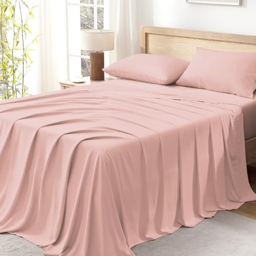 Queen Sheets Set, Cooling Bamboo Bedding, Deep Pocket, Dark Green K7