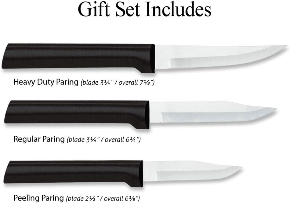 Paring Knife Set 3-Piece Stainless Steel Black Handle 2.5-3.25in a7