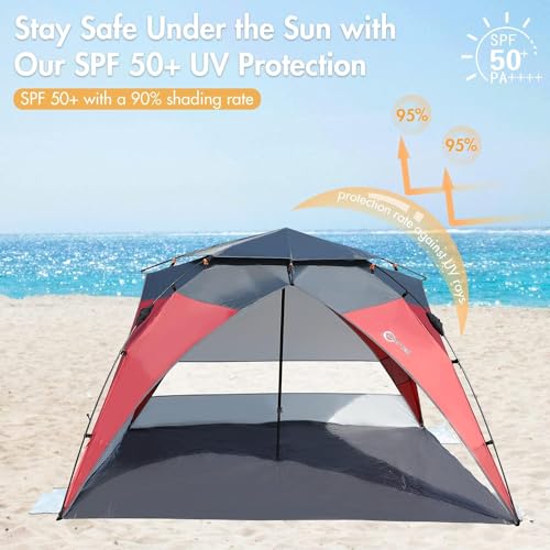 Beach Tent Sun Shelter, 2-4 Person, UPF50+, Instant Setup k7