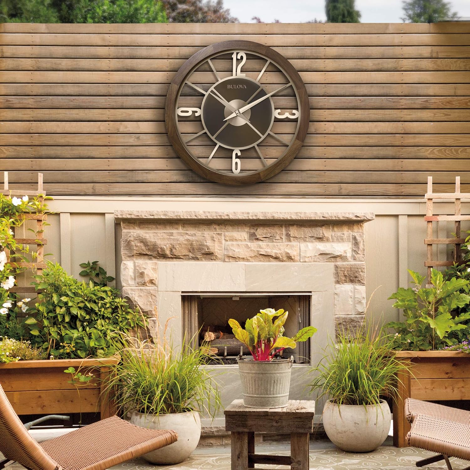 Outdoor Indoor Bluetooth Wall Clock, Natural Wood 7k