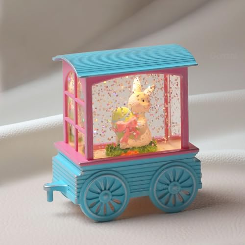 Easter Snow Globe Lantern with Timer Swirling Glitter, Indoor Decor A7