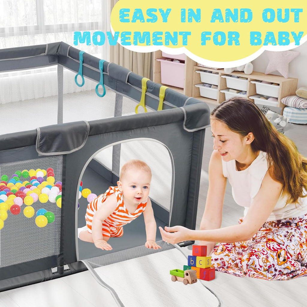 Kids Playpen for Babies, Large Square Indoor & Outdoor, Easy Assembly Mesh Fence 50x50 Grey k7