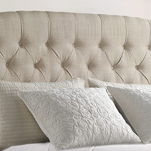 Linen Upholstered Adjustable Headboard Queen Beige k7