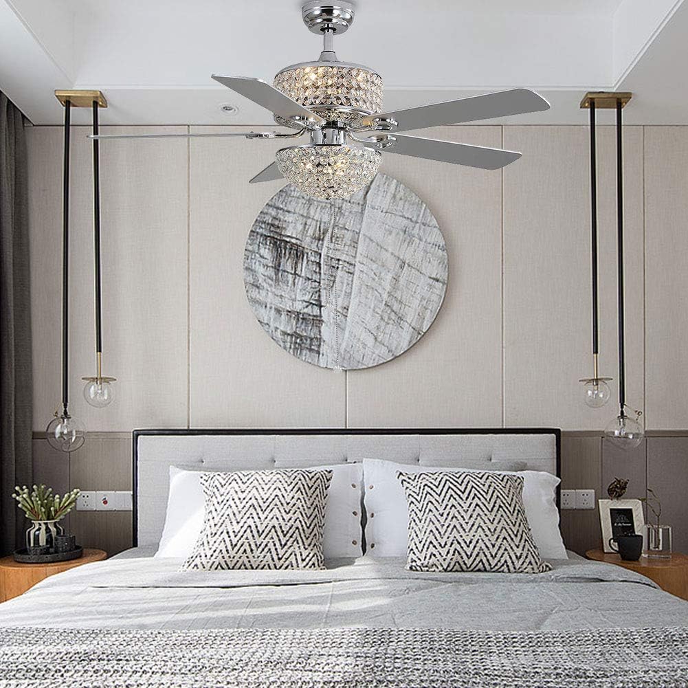 Crystal Ceiling Fan with Light and Remote 5 Blades 3 Speed k7