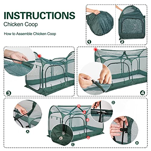 Portable Chicken Run Pop-Up Pen Outdoor Gardening Net 3 Doors a7