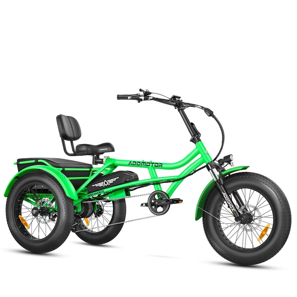 Addmotor M-360II Semi-Recumbent Electric Trike, 85MI, Fat Tire 3 Wheel Electric Bike for Adults, 750W 48V 20Ah Electric Tricycle for Seniors, 20" Electric Trike with Speed Differential, Green