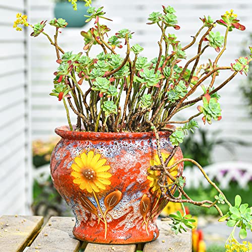 Ceramic Planter Pot with Drainage Hole, 9 Inch Hand Painted Clay Pot k7