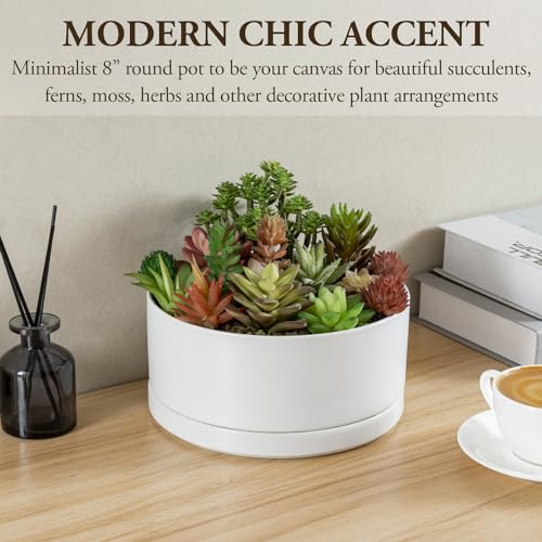 Ceramic Plant Pot with Drainage Hole and Tray 7 Inch a3