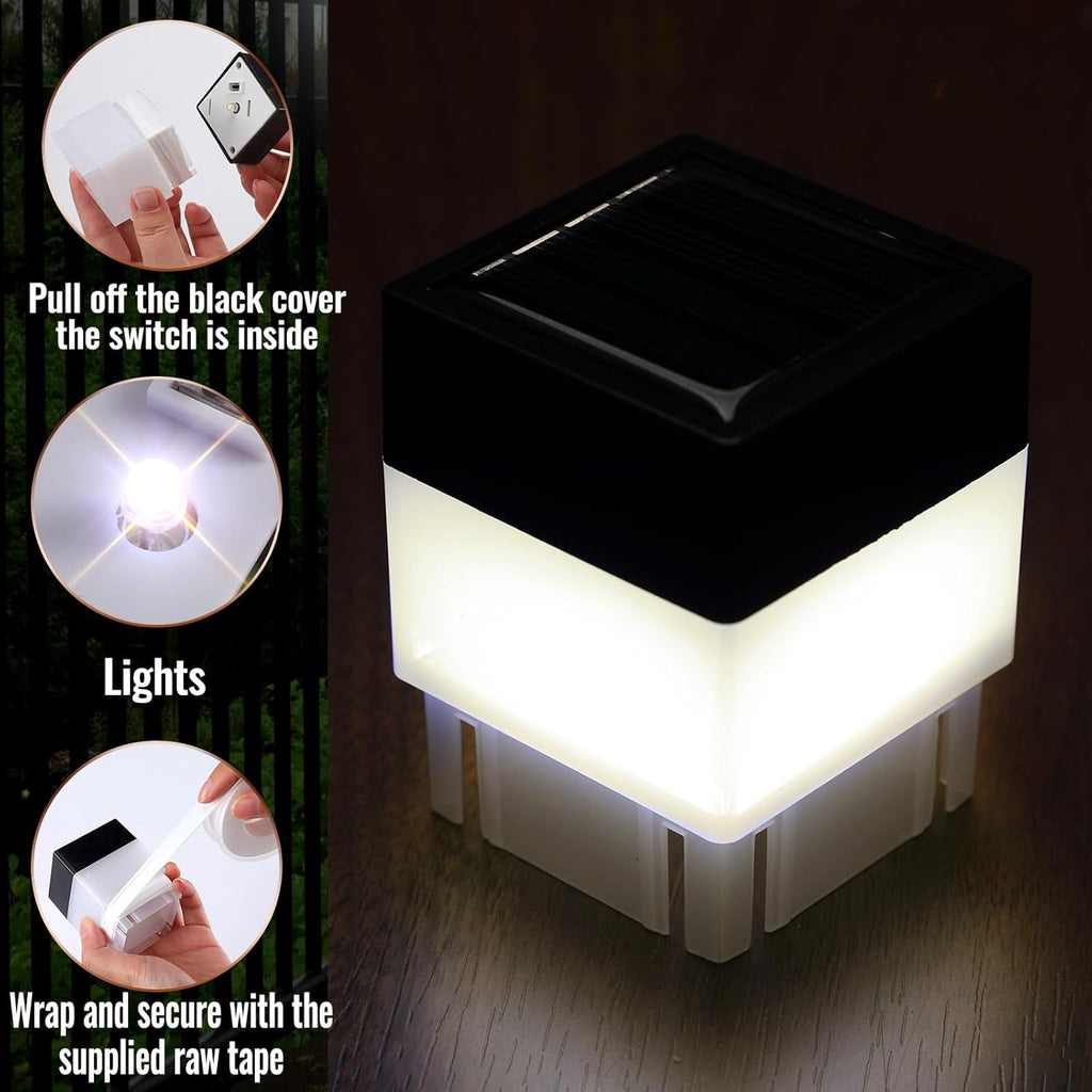 Solar Fence Post Cap Lights 2x2 LED Garden White k7