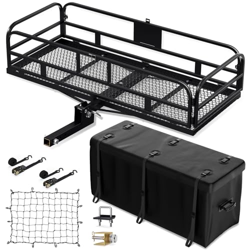 Hitch Mount Cargo Carrier Basket 500 LBS Folding Vehicle Cargo Baskets 60" x 24" x 14" Fits 2" Receiver with 2" Hitch Stabilizer for SUV, Pickup Truck, Trailer