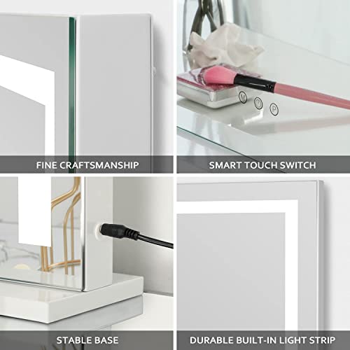 Lighted Vanity Mirror with Dimmable LED Modes, Wall-Mounted & Tabletop, USB Port 7k