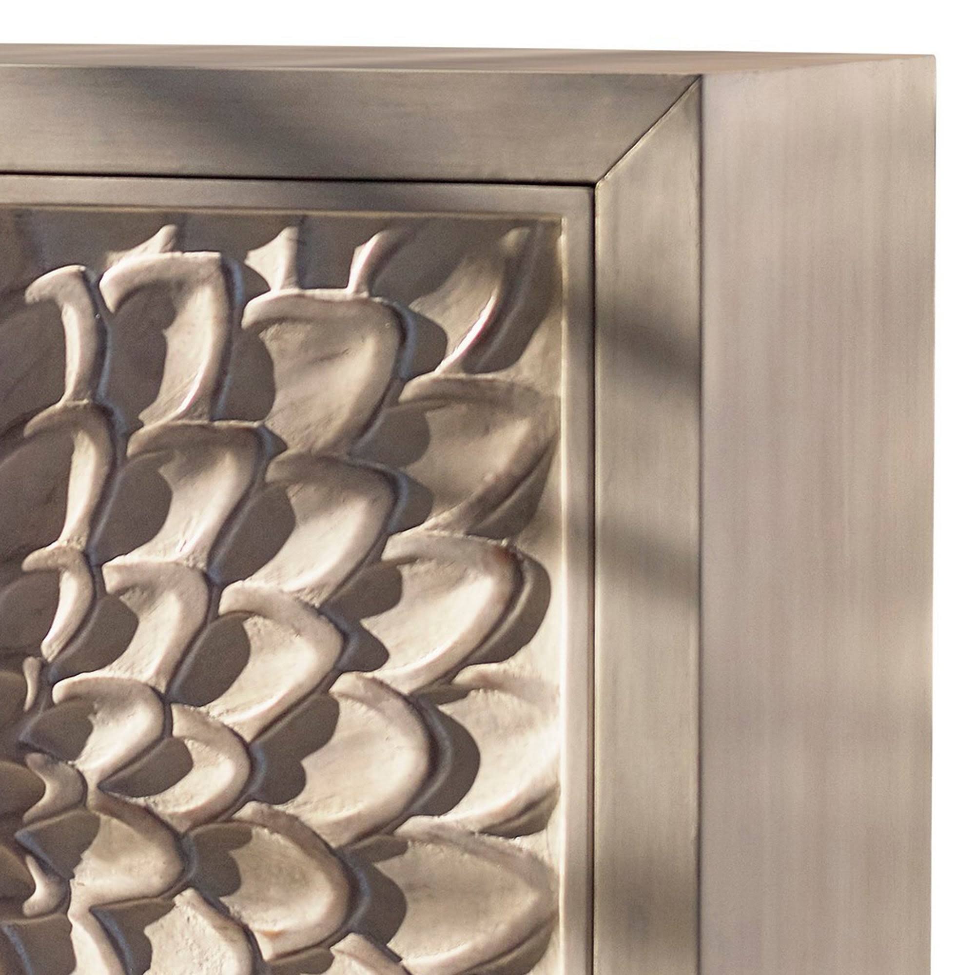 Wooden Accent Cabinet with Floral Carving, Distressed Brown k7