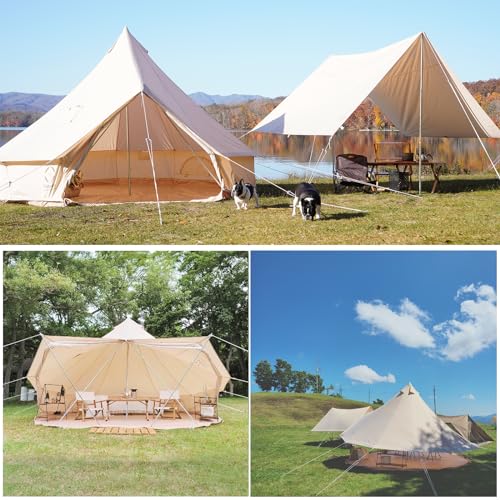Canvas Bell Tent with Stove Jack, 4 Season Camping for 3-6 Person A7