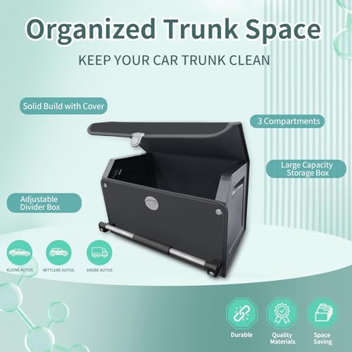 Car Organizer Trunk, Collapsible Leather with Lid, Auto Cargo Storage a7