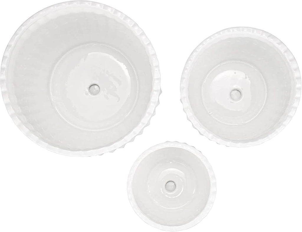 Ceramic Flower Plant Pots with Saucer, Set of 3, White Stripe Texture g7