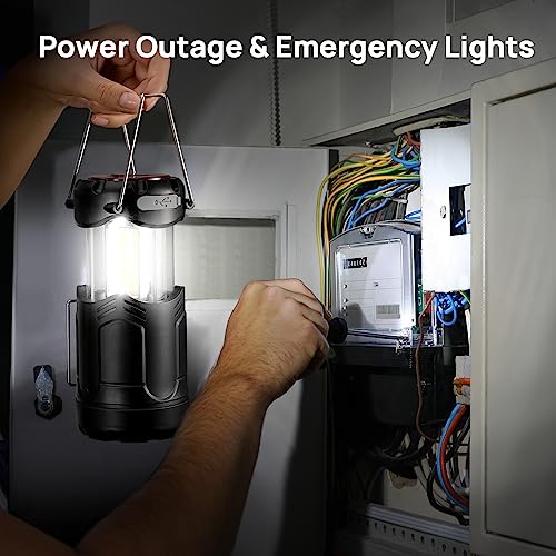 Collapsible LED Camping Lantern USB Rechargeable 2-in-1 Emergency Light with Flashlight, Black k7