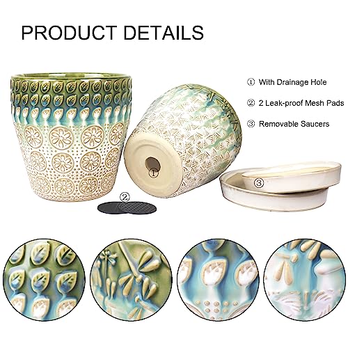 Ceramic Planter with Drainage Hole and Saucer, Set of 2 k7