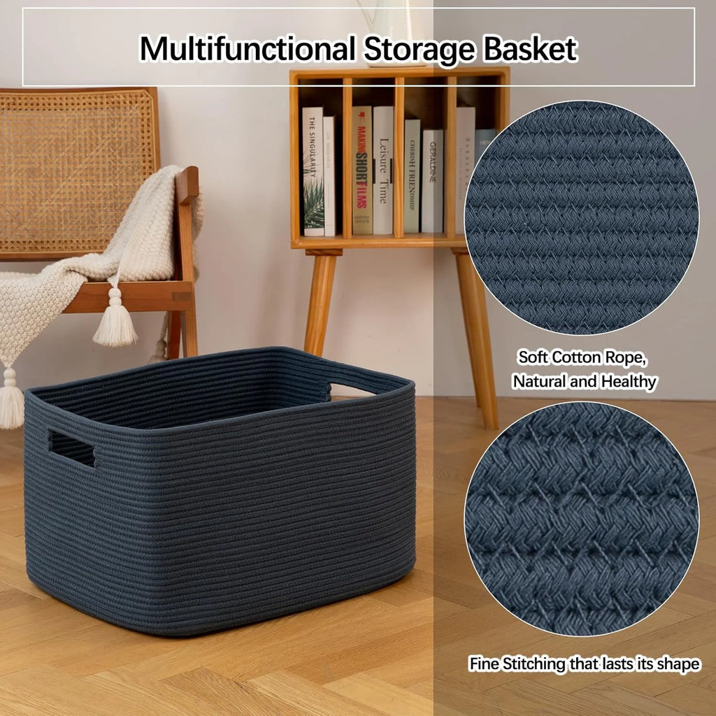 Woven Blanket Storage Basket with Handles 75L a7