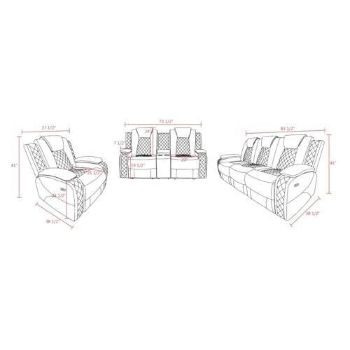 Brown Leather Recliner Sofa Set 3-Piece A7k